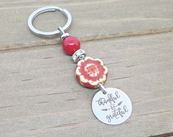 Thankful and Grateful Key Chain, Gratitude Key Ring, Thank You Gift, Stocking Stuffer, Small Gift Idea