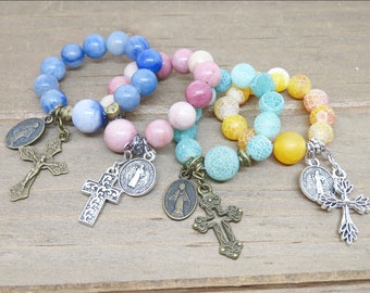 Gemstone Finger Rosary: One Decade Prayer Beads, Travel Protection