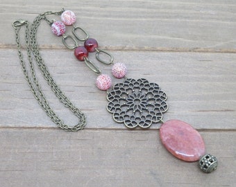 Carnelian Mandala Pendant Necklace: Boho Gemstone Jewelry