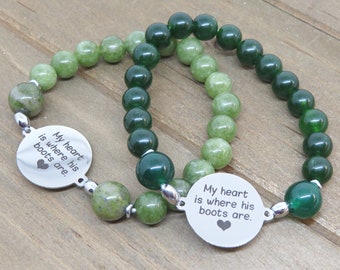 My Heart Where His Boots Are Bracelet: Gemstone Military Family Jewelry