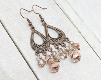 Elegant Copper Chandelier Earrings, Dressy Hoop Earrings, Prom Jewelry, Boho Chic Earrings