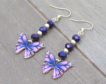 Butterfly Earrings, Purple and Pink Butterfly Earrings, Symbolic Jewelry, Spring Summer Fashion
