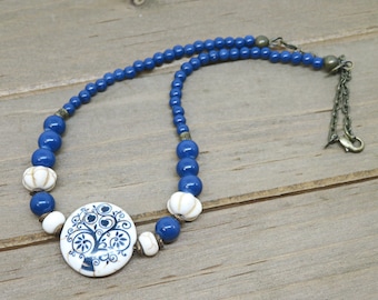 Tree of Life Necklace: Blue Beaded Howlite Choker