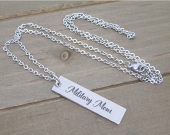 Military Mom Stainless Steel Bar Necklace - Deployment Gift