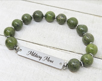 Military Mom Lapis Lazuli Bracelet: Stainless Steel Charm
