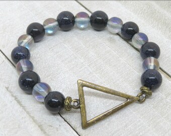 Blue Goldstone Bracelet: Geometric Charm, Boho Vintage Style