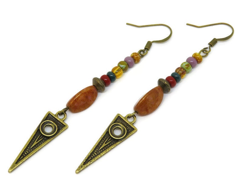 Colorful Boho Chic Earrings Unique Dangle Earrings Czech Glass Bead Earrings Geometric Dangle Earrings