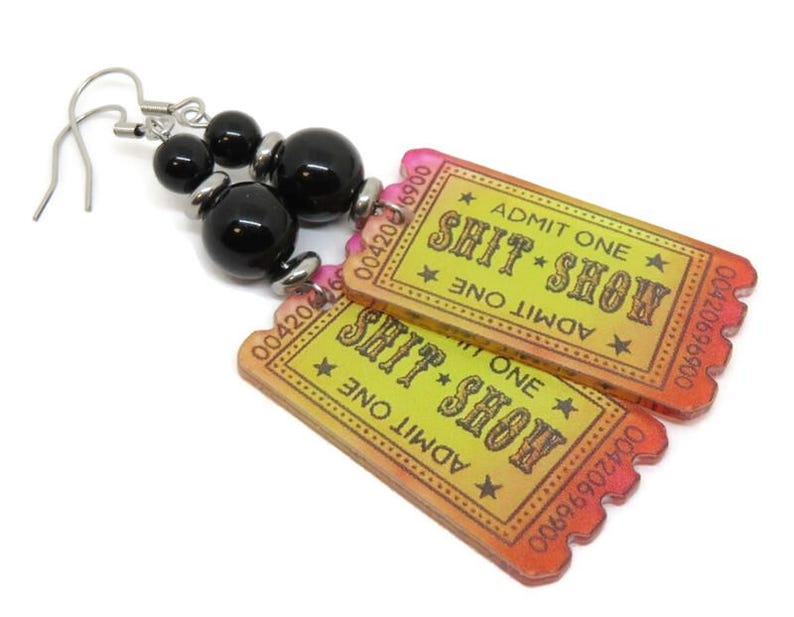 Shit Show Ticket Earrings, Curse Word Jewelry zdjęcie 3