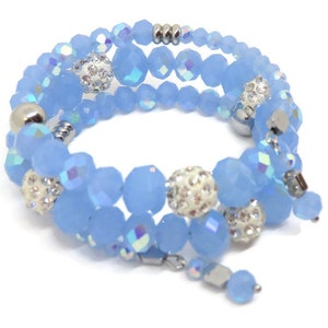 Baby Blue Memory Wire Bracelet Beaded Wrap Bracelet Elegant - Etsy