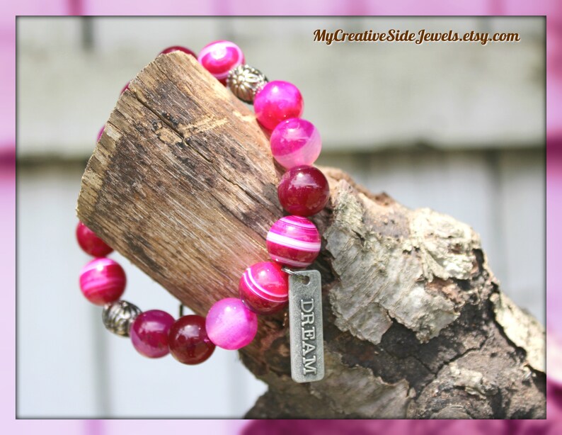 Dream Charm Bracelet Pink Magenta Agate Bracelet Hot Pink Etsy