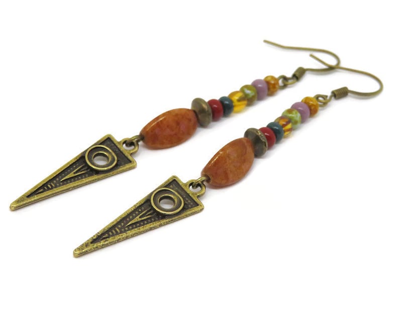 Colorful Boho Chic Earrings Unique Dangle Earrings Czech Glass Bead Earrings Geometric Dangle Earrings