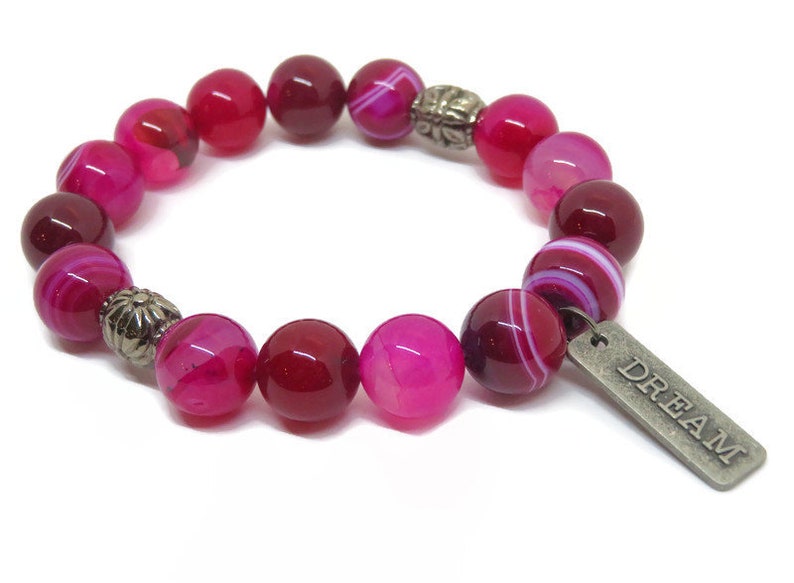 Dream Charm Bracelet Pink Magenta Agate Bracelet Hot Pink Etsy