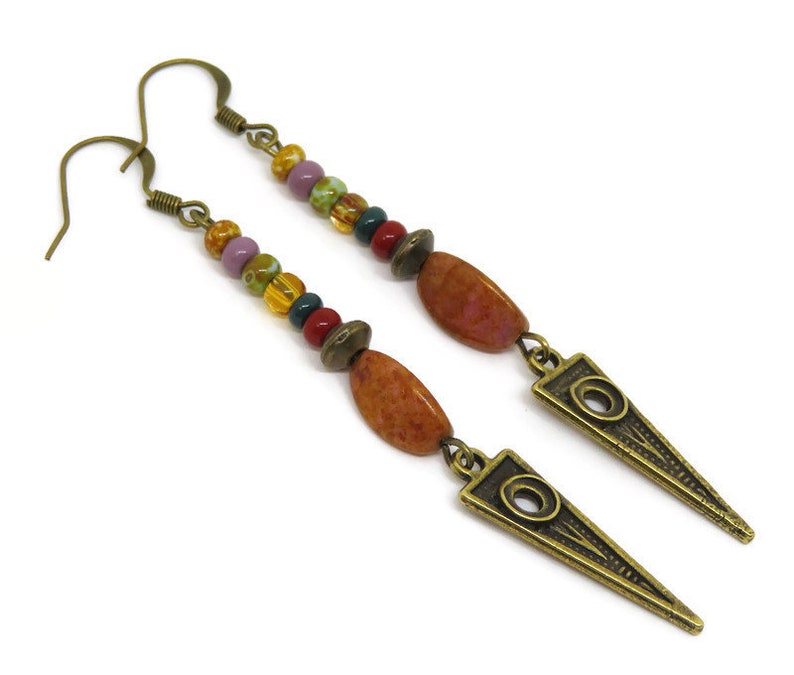 Colorful Boho Chic Earrings Unique Dangle Earrings Czech Glass Bead Earrings Geometric Dangle Earrings