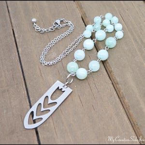 Tulip Flower Pendant Necklace: Mint Green Chalcedony, Stainless Steel Chain