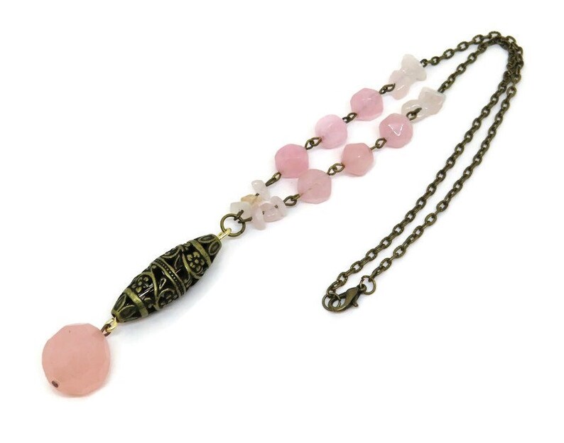 Rose Quartz Crystal Pendant Necklace Boho Chic Gemstone Etsy