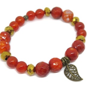 Stackable Orange Agate Gemstone Bracelet Set, Peace Bracelet, Word ...