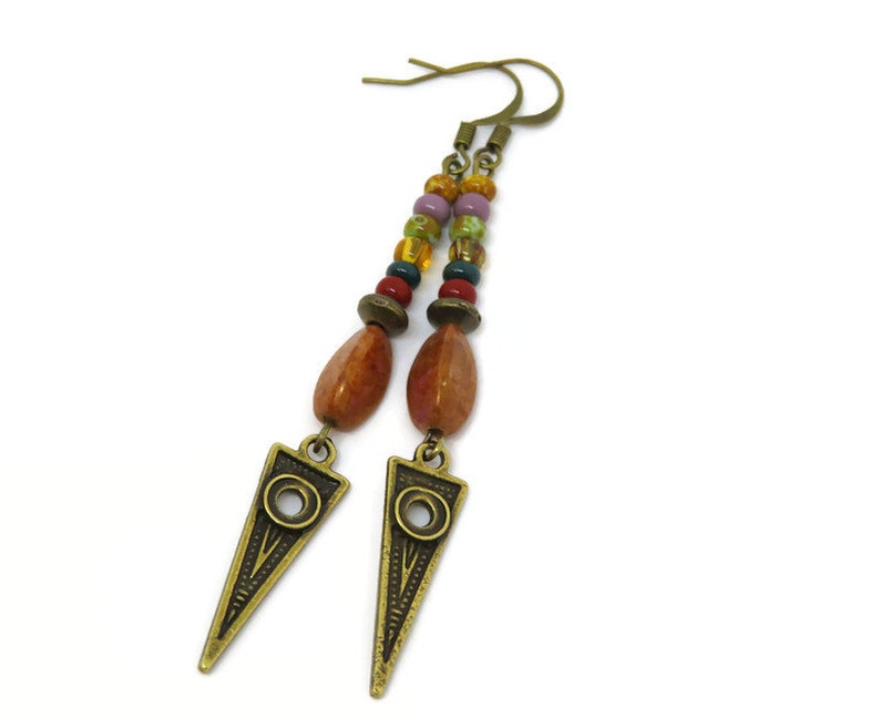 Colorful Boho Chic Earrings Unique Dangle Earrings Czech Glass Bead Earrings Geometric Dangle Earrings