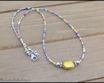 Colorful Czech Glass Seed Bead Necklace: Boho Chic Jewelry