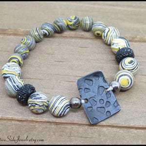 Yellow Malachite Beaded Bracelet: Boho Goth Unisex Jewelry