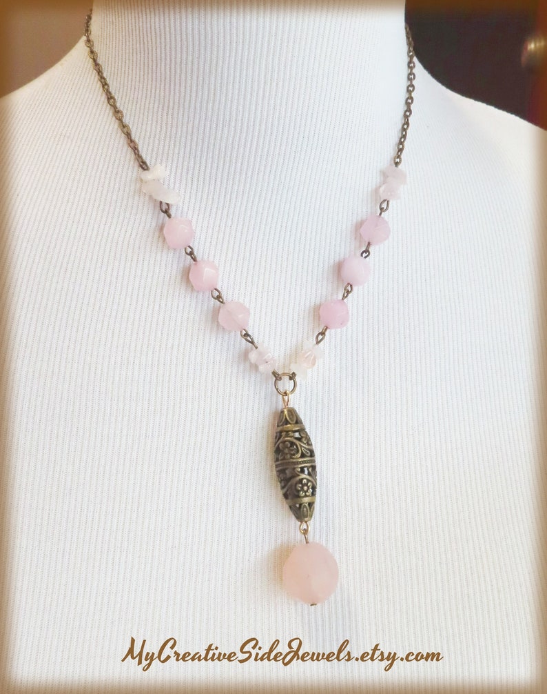 Rose Quartz Crystal Pendant Necklace Boho Chic Gemstone Etsy