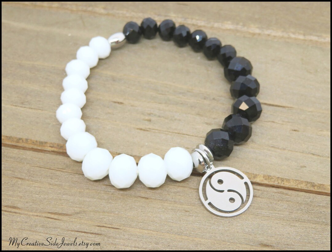 Yin Yang Charm Bracelet, Black and White Bracelet, Symbolic Jewelry ...