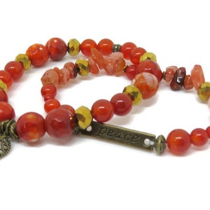 Stackable Orange Agate Gemstone Bracelet Set, Peace Bracelet, Word ...