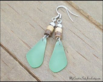 Green Sea Glass Earrings: Boho Beach Dangles
