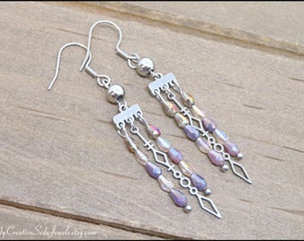 Lilac Purple Chandelier Earrings, Boho Chic Dangle Earrings, Gypsy Style Jewelry