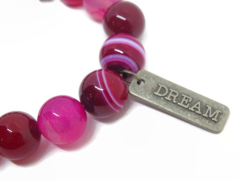 Dream Charm Bracelet Pink Magenta Agate Bracelet Hot Pink Etsy