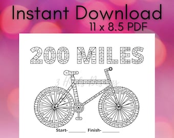 200 Mile Bike Challenge Tracker - Printable Motivation Tool for Cyclists