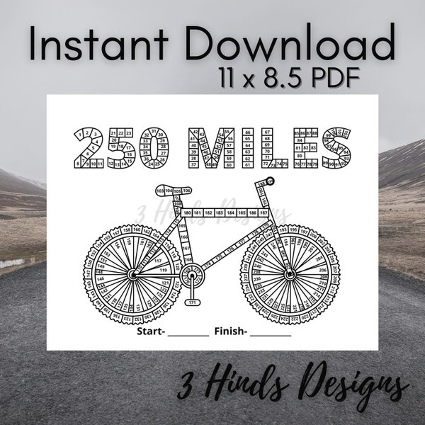 250 Mile Challenge, Bike Tracker, Cycle Challenge, Activity Tracker, Printable, Motivation Tracker
