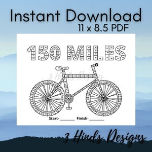 150 Mile Challenge, Bike Tracker, Cycle Challenge, Activity Tracker, Afdrukbaar, Motivatietracker