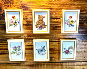 Placas de pared de porcelana vintage Lindner Handarbeit Alemania - Juego de coleccionista - Arte en porcelana alemana de mediados de siglo -