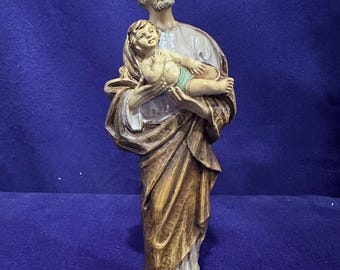Estatua antigua de San José sosteniendo al Niño Jesús, fabricada en Italia, 25 x 7,6 cm
