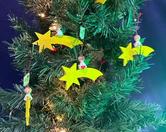 Adorno navideño de Erzgebirge de Christian Ulbricht: ángeles celestiales con estrellas fugaces