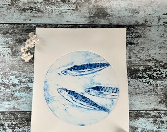 Intaglio mackerel print in blue
