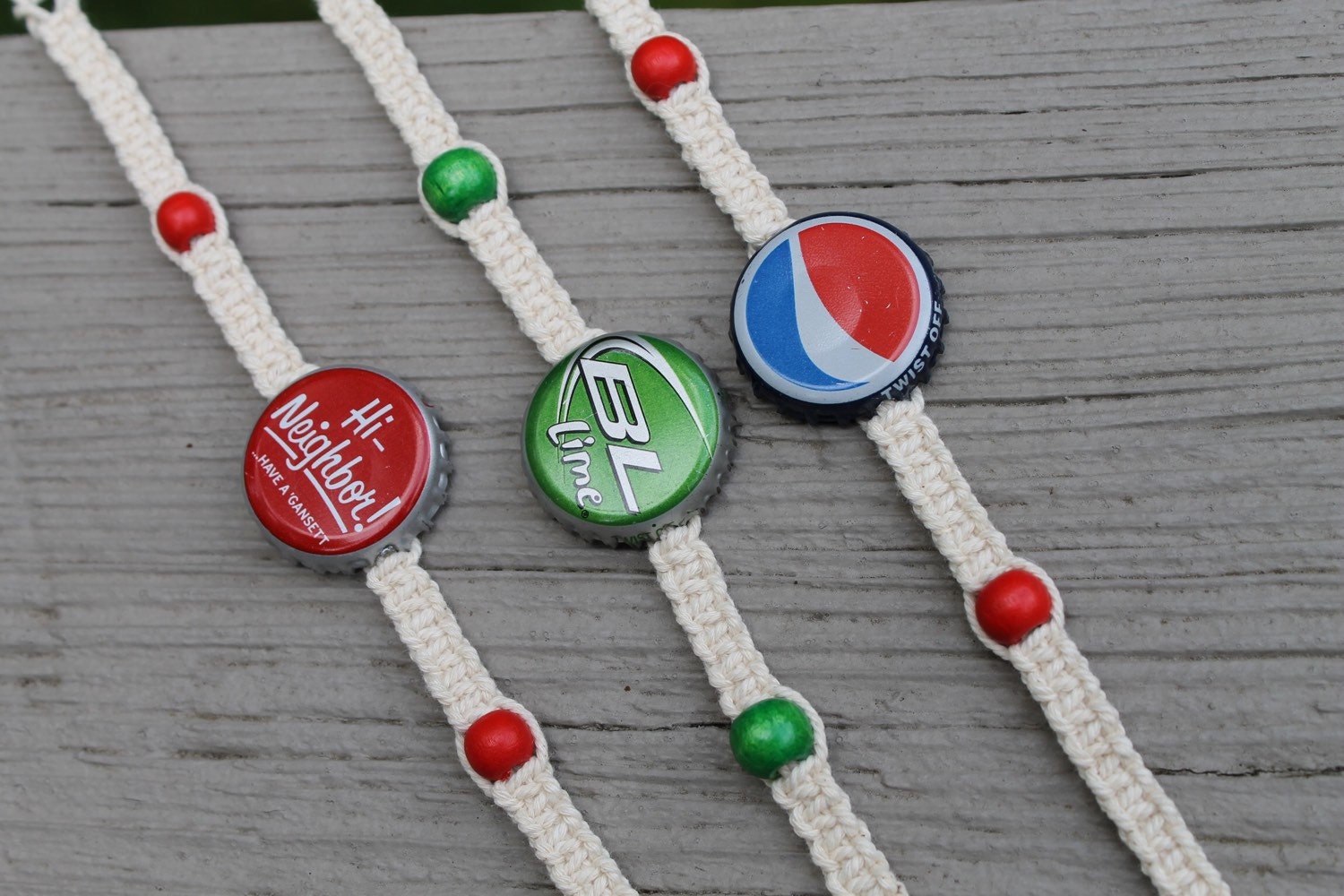 Recycled Bottle Cap Bracelets Macrame Bracelet Twine Cotton