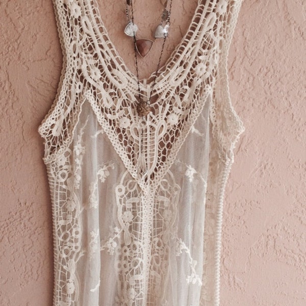 Strand böhmischen häkeln schier besticktes Sommerkleid für Resort oder "Zigeuner" Braut