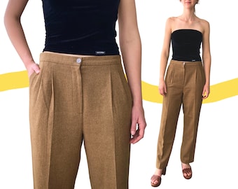Vintage Tweed High-Waisted Beige Peggy Jennings Brand Women's Trousers Pants Women's Size 8 (Measurements in Item Description)