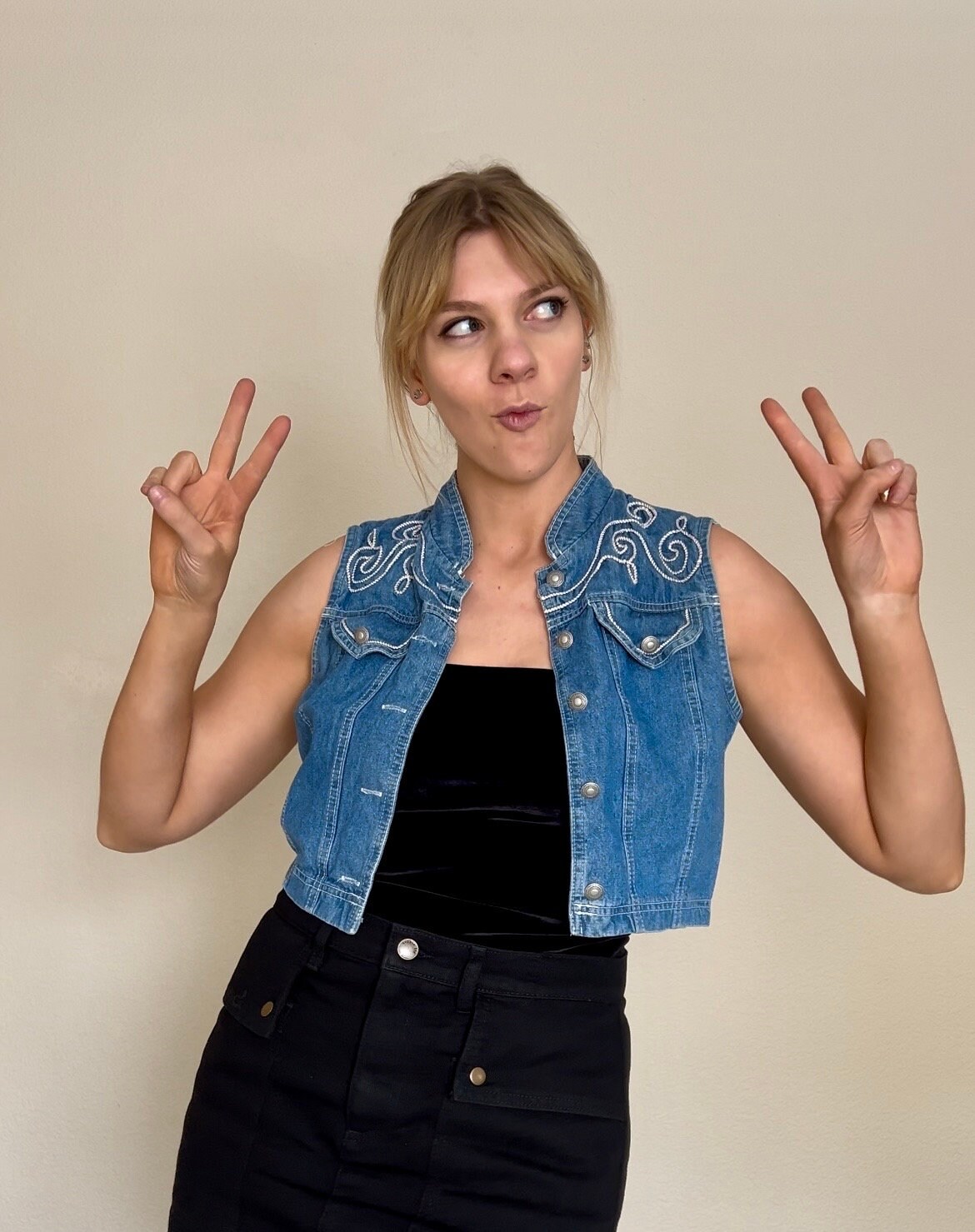 トップス WONEM Vintage rodeo denim Vintage Rodeo Queen Denim Lasso Swirl Embroidered Detail Crop Top