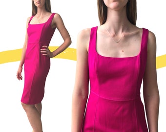 Vintage 90s Armani Brand Hot Pink Knee Length Dress Women's Size 8 Medium (Measurements in Item Descriptions)