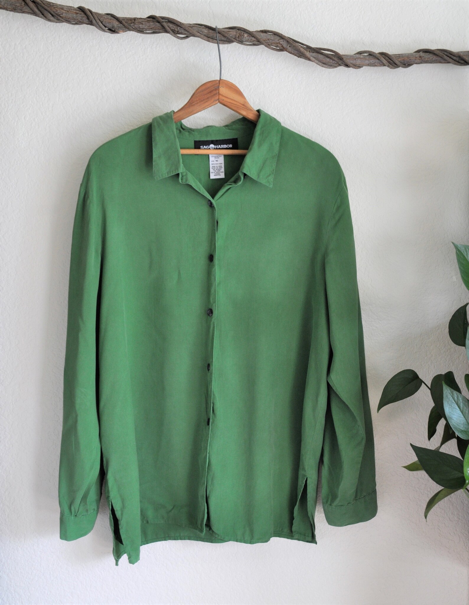 kelly green silk shirt