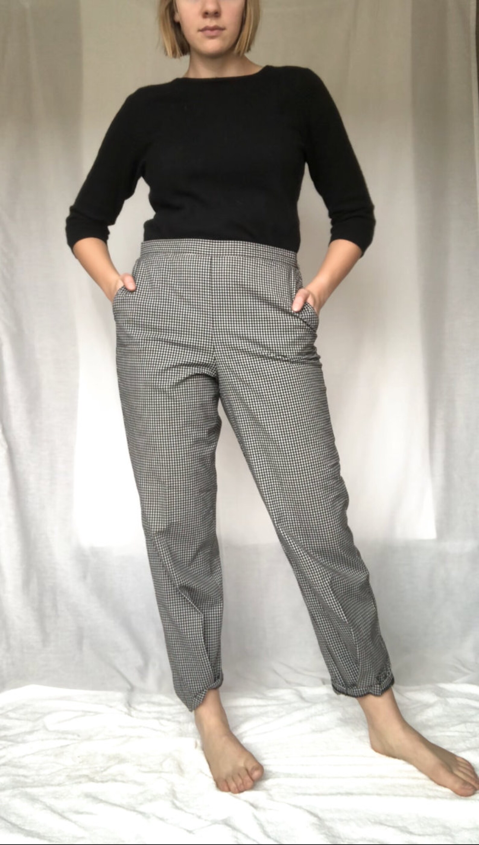 Vintage High-Waisted Black and White Checkered Plaid Trousers | Etsy