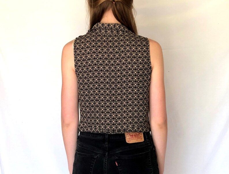 Size Small Vintage 90s Cropped Geometric Floral Sleveless Blouse