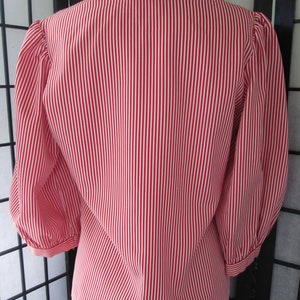 1960's 70's vintage red and white stripe blouse, button up front, feature collar with 3/4 blouson sleeves image 3