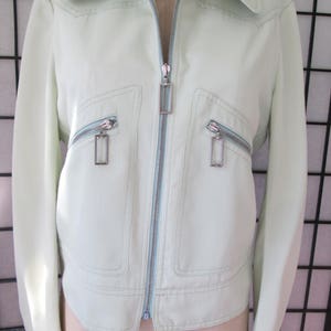 Pale green gaberdine Partridge Family era jacket, groovy 70&#39;s car culture casual jacket