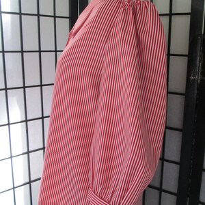 1960's 70's vintage red and white stripe blouse, button up front, feature collar with 3/4 blouson sleeves image 4