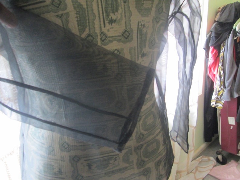 1980's - 90s sheer black voile blouse, detailed black lace harlequin collar image 3