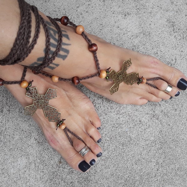 Cross Barefoot Sandals By Iris naked shoes foot accessory boho bohemian jewelry hippie love God symbol