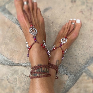 Hecate The Greek Goddess Magic & Witchcraft Barefoot Sandals By Iris Pentacles Triple Moon Boho Bohemian Hippie shoes jewelry anklet
